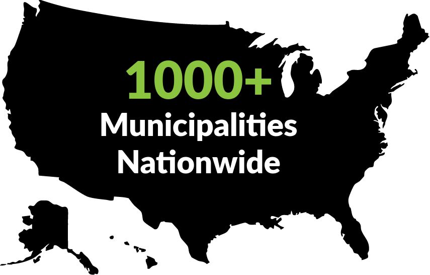 US map with text that reads 1000+ Municipalities Nationwide