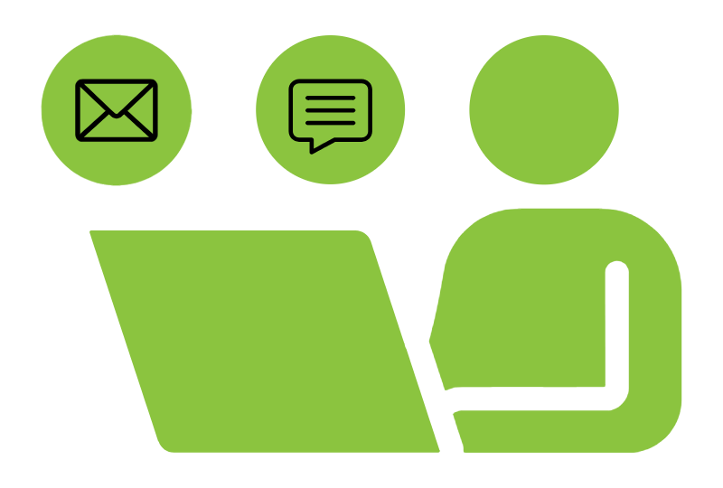 person with computer sending emails and texts