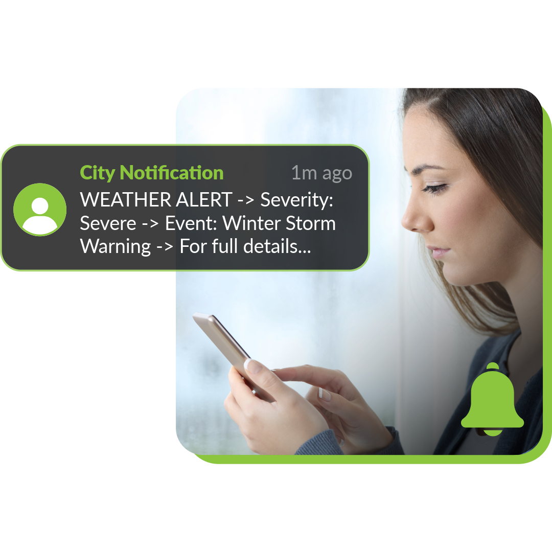 Woman Receiving a notification about severe weather