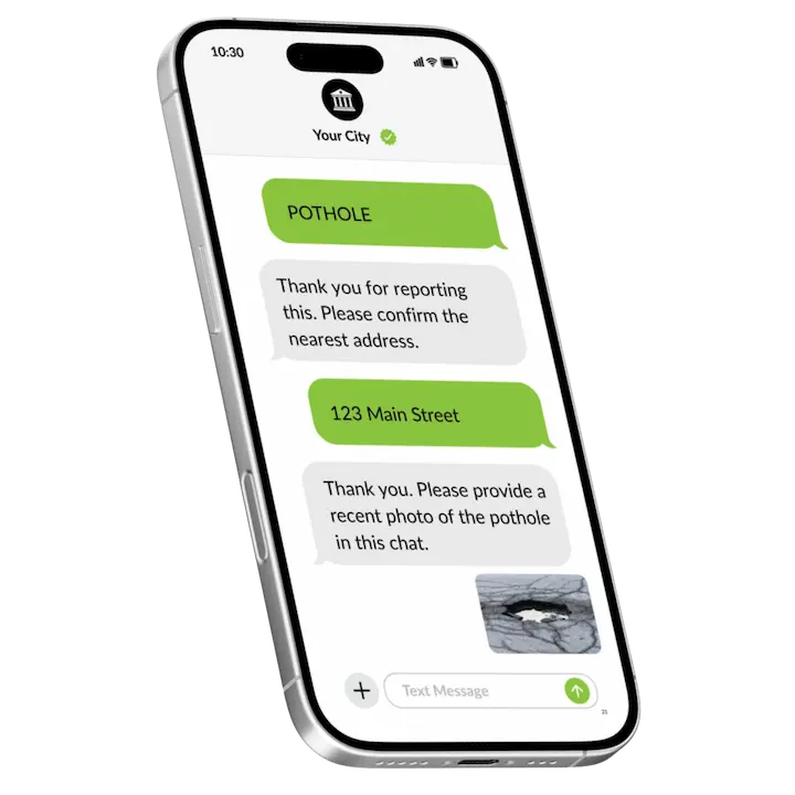 TextMyGov find info and report issues example on a phone